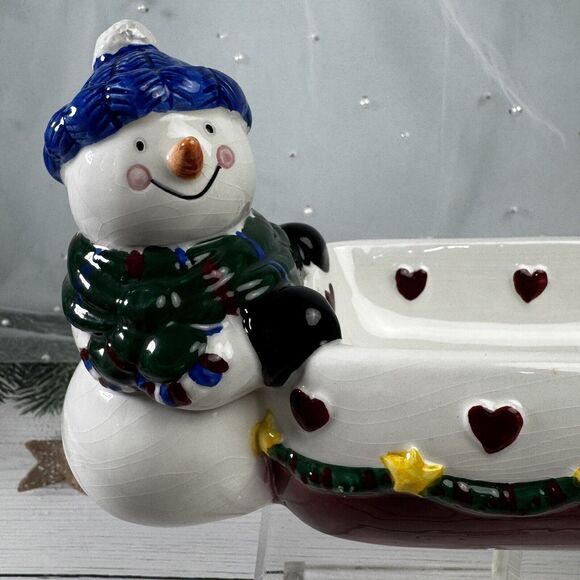 Earthenware Holiday Santa Claus Snowman Christmas Cracker Dish #20639 - Picture 2 of 15